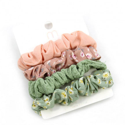 Pink and Green Fashion Flower Scrunchies (variety pack)